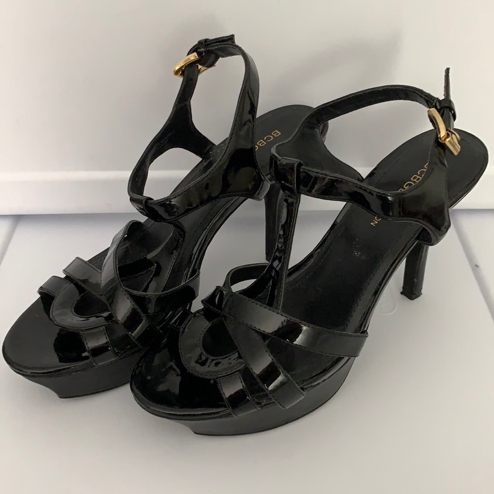 BCBGeneration Black Strap Platform Heels
